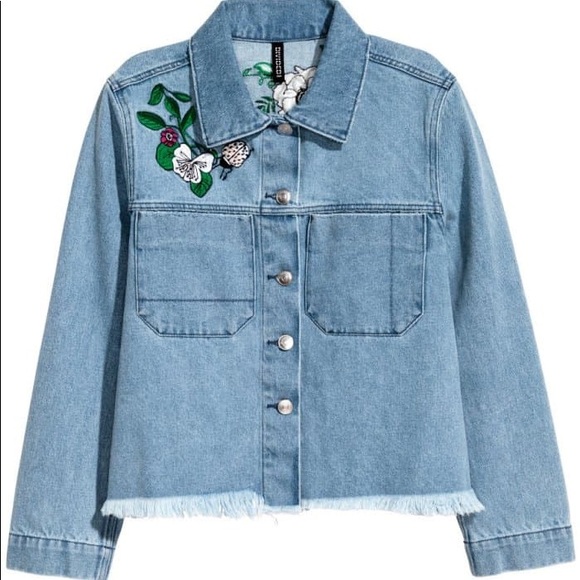 H&M Jackets & Blazers - [H&M x Coachella] Cropped Floral Denim Jean Jacket